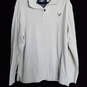 American Eagle Outfitters Men's Off-White Long Sleeve Shirt